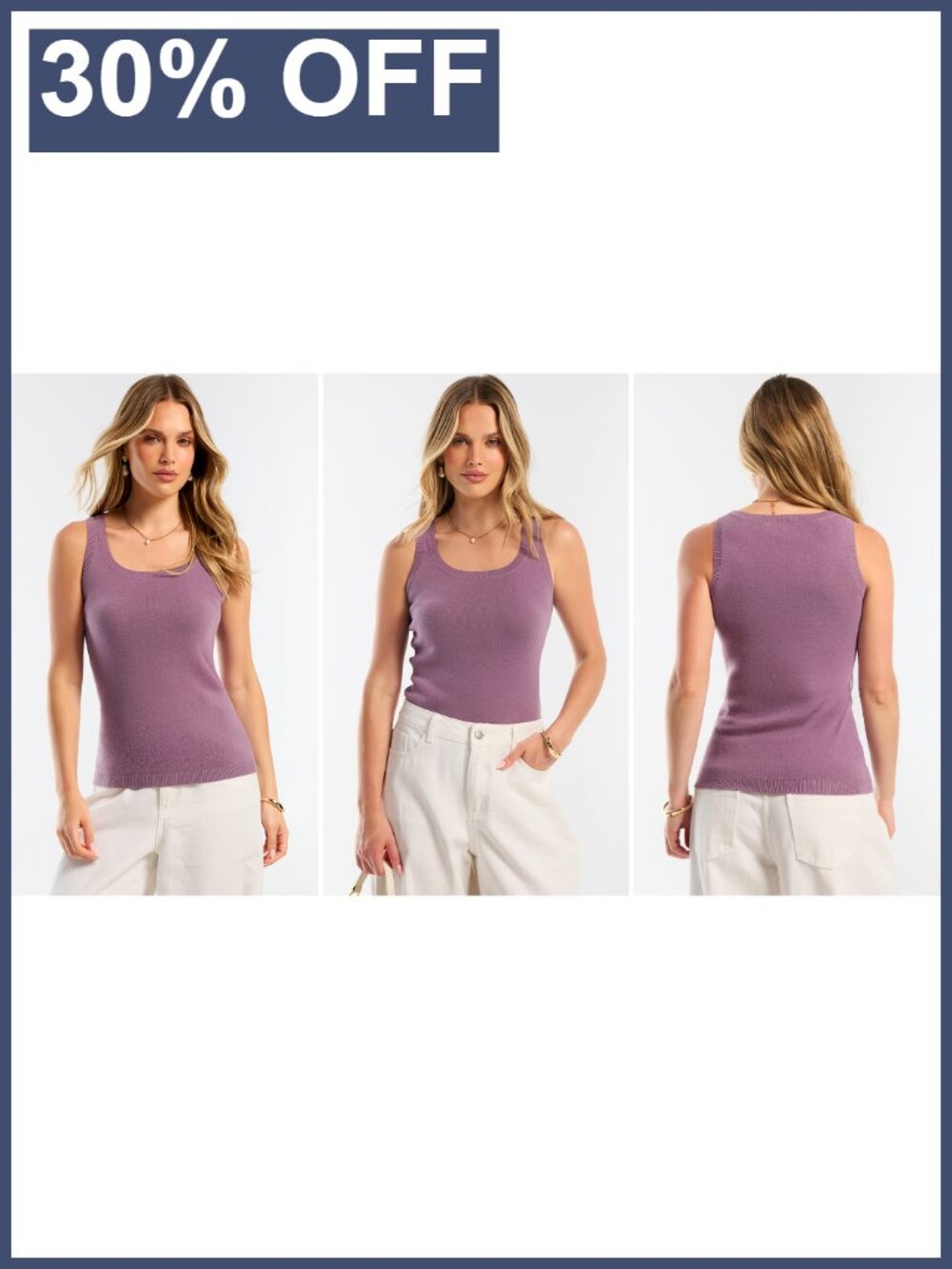 Wool Blend Slim Fit Sleeveless Scoop Neck Tank Top - Picture 6 of 6